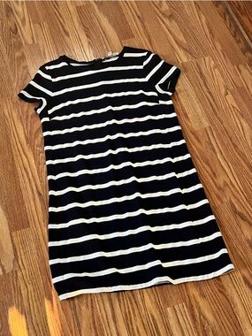 Loft Navy and White Striped Short Sleeve Shift Dress